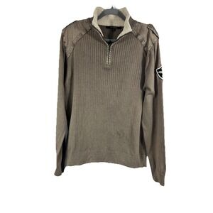 BLACK Men's Y2K Distressed Sweatshirt Size L 1/4 Zipper Grunge Taupe Military